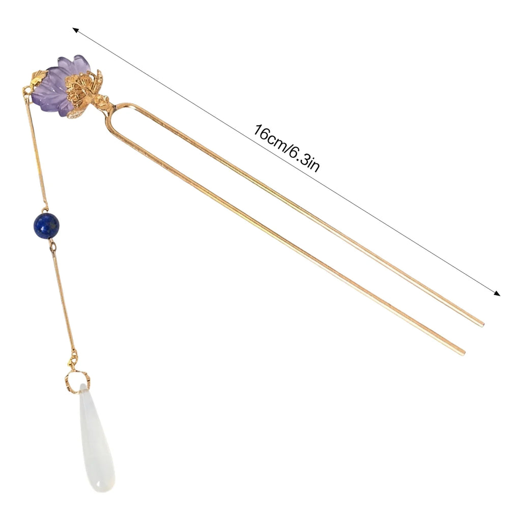 Purple Lotus Tassel Hairpin | Hanfu Cheongsam Hair Accessory