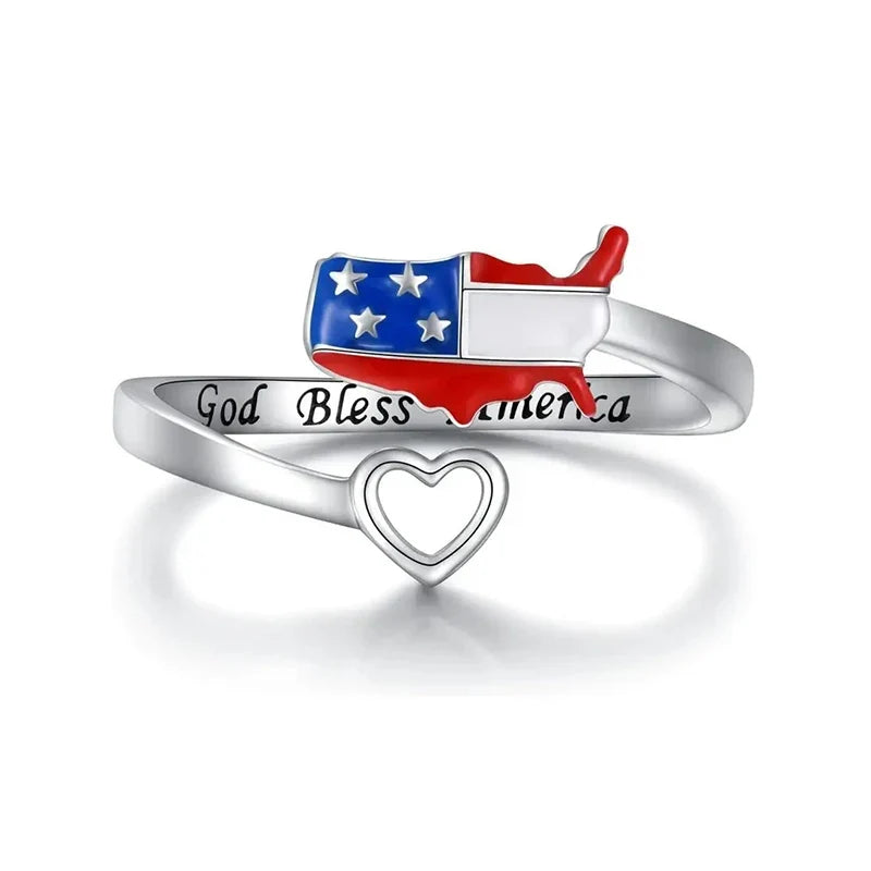 Huitan Heart American Flag Adjustable Ring – Patriotic Jewelry