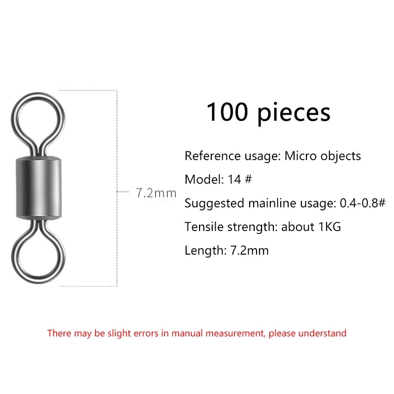 100 Pcs Stainless Steel Rolling Fishing Swivels | Line Connector