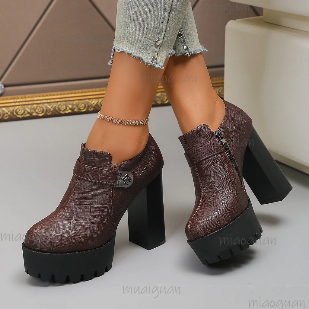 Women's Platform Pumps – Square Toe Thick High Heel Shoes