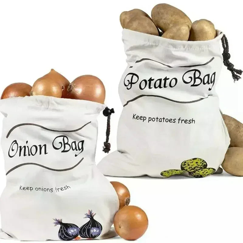 Reusable Canvas Drawstring Bags for Potato & Onion Storage