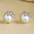 Huitan Gold Pearl Stud Earrings | Simulated Pearl Fashion Jewelry