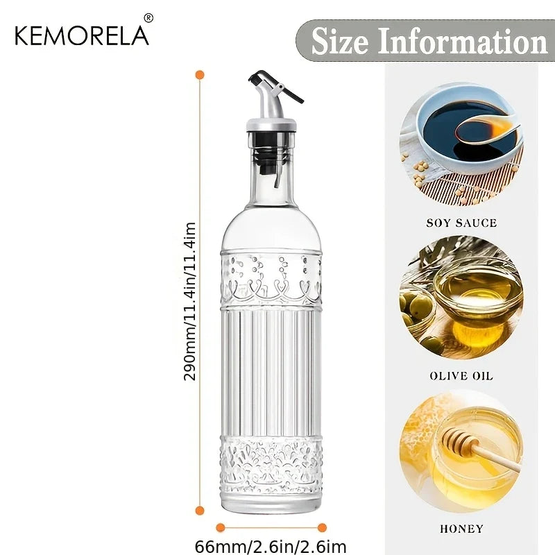 KEMORELA Glass Olive Oil Decanter – Leak-Proof Pouring Spout