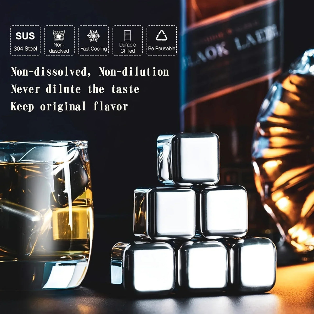 Reusable 304 Stainless Steel Ice Cubes – No Dilution Cooling