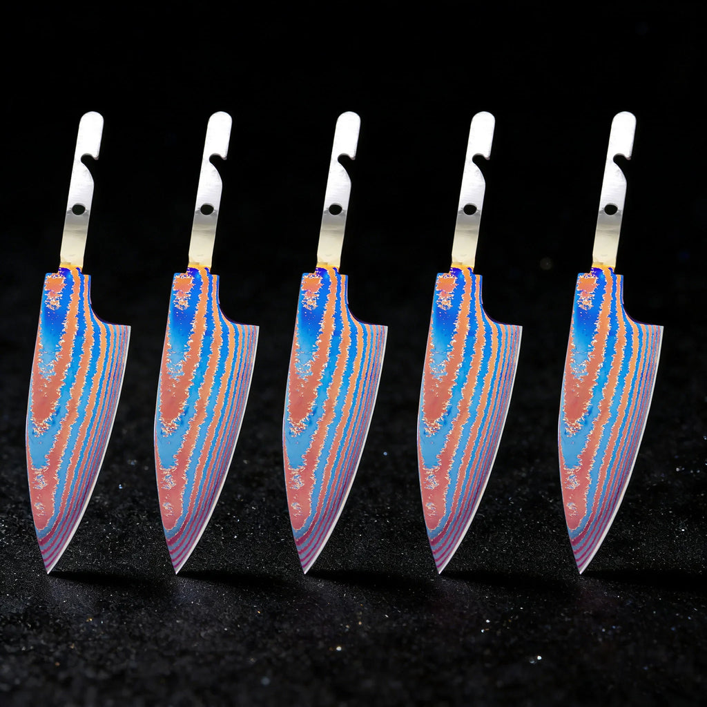 Hand Forged Titanium Damascus Blank Blade Fruit Knife – No Handle