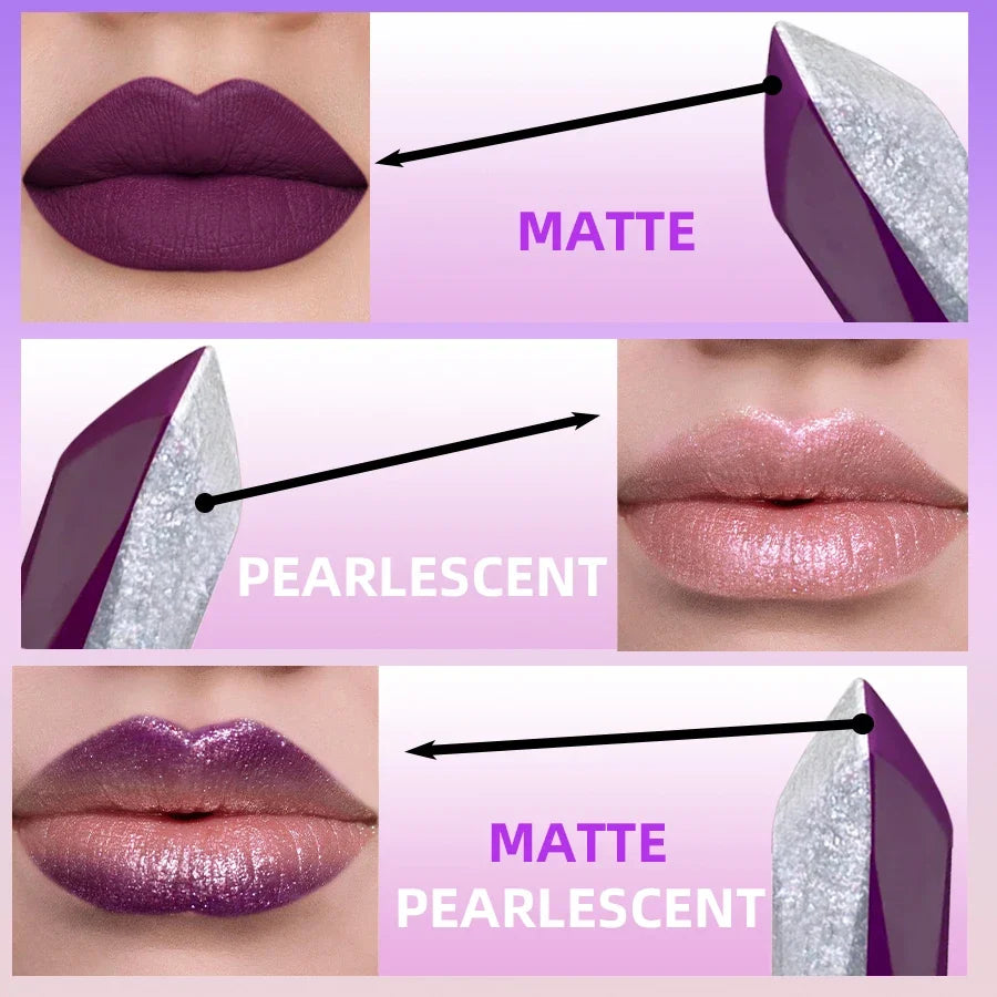 KAFURUX Purple Glitter Two-Tone Lipstick | Long-Lasting Tint