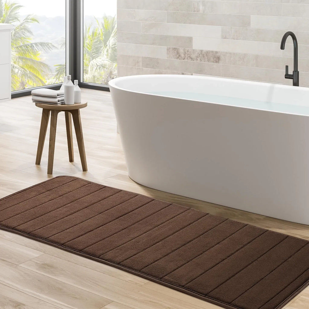 Extra Long Memory Foam Bath Mat – Brown Non-Slip Shower Runner