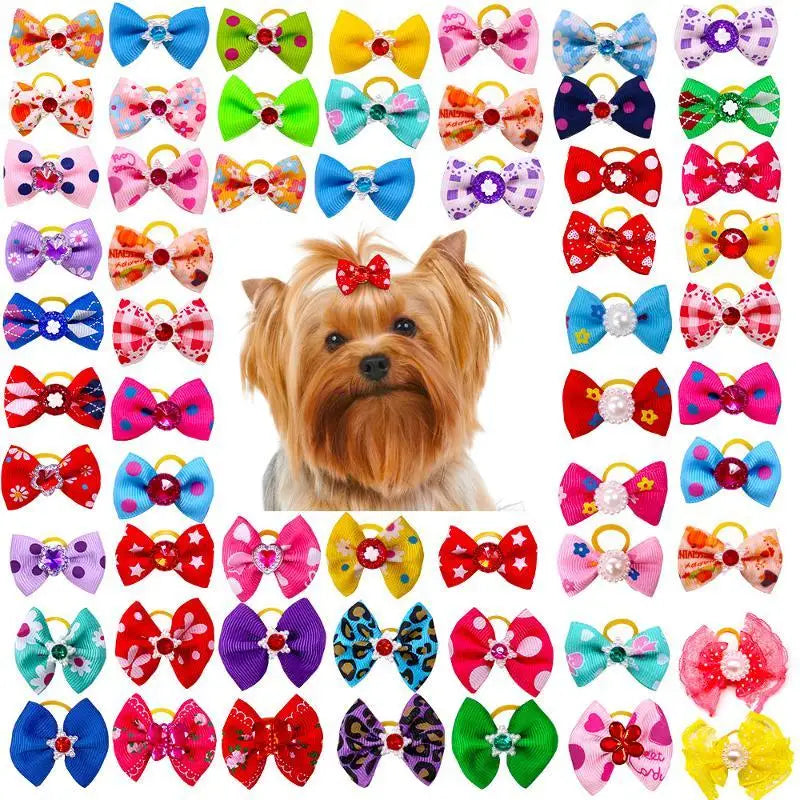 Cute Pet Dog Hair Bows Mixed Patterns Elastic Rubber Bands Puppy