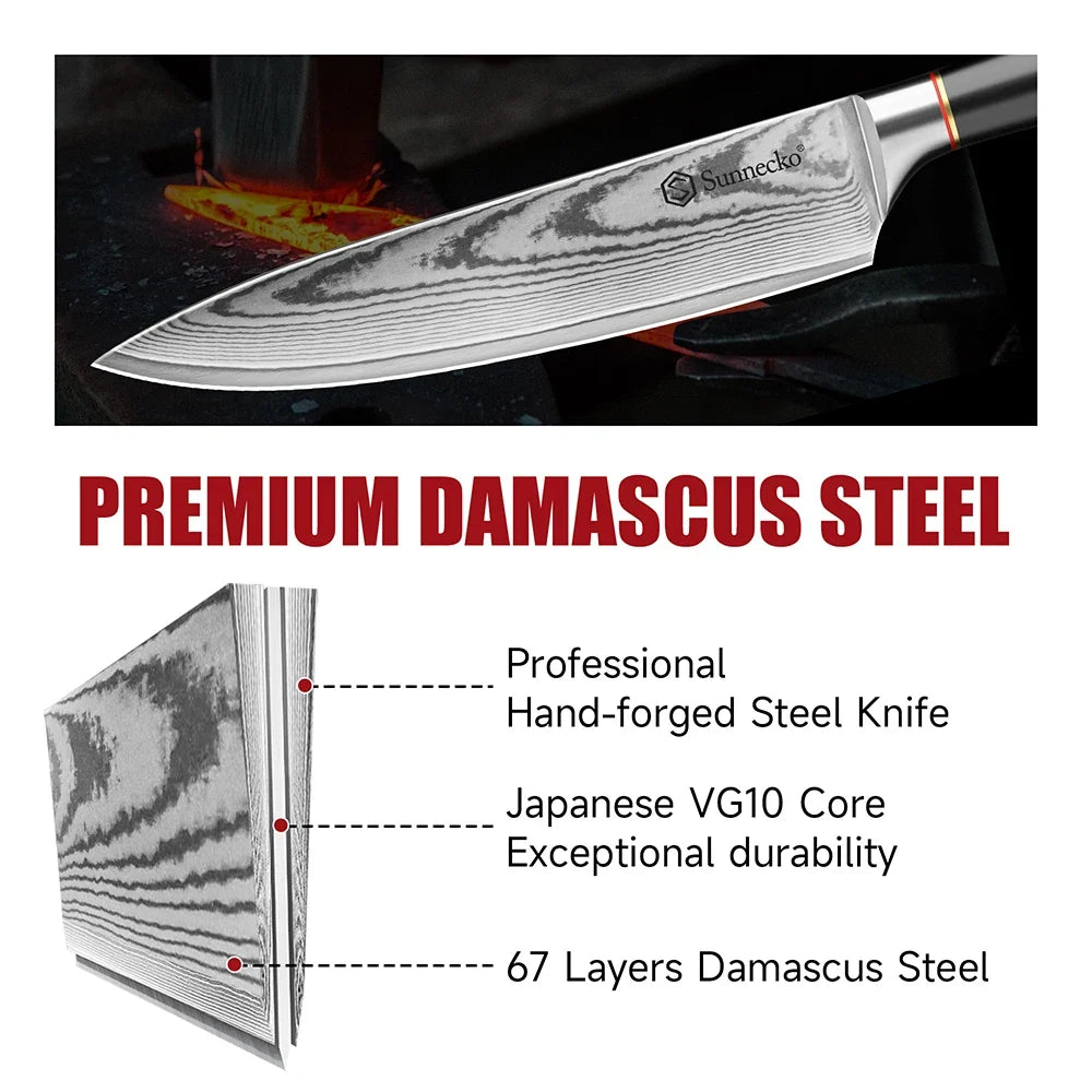 Sunnecko Damascus Chef Knife Set 1-5PCS | VG10 Steel