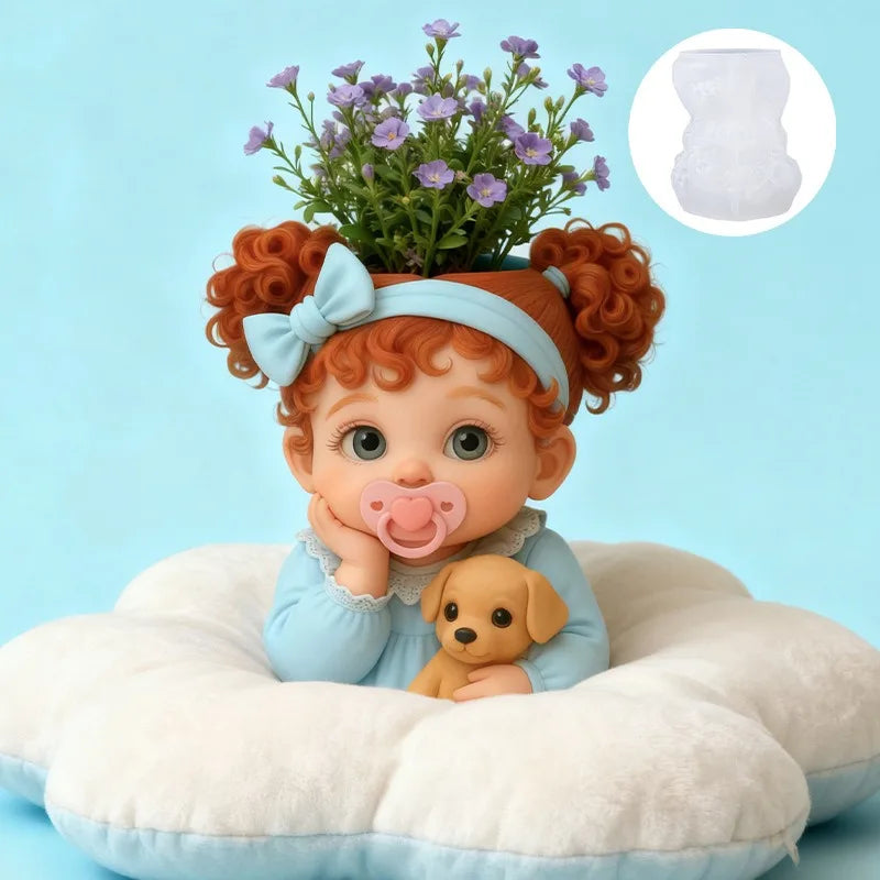 3D Cute Baby Dog Silicone Mold DIY Resin Vase Gypsum Pot Candle
