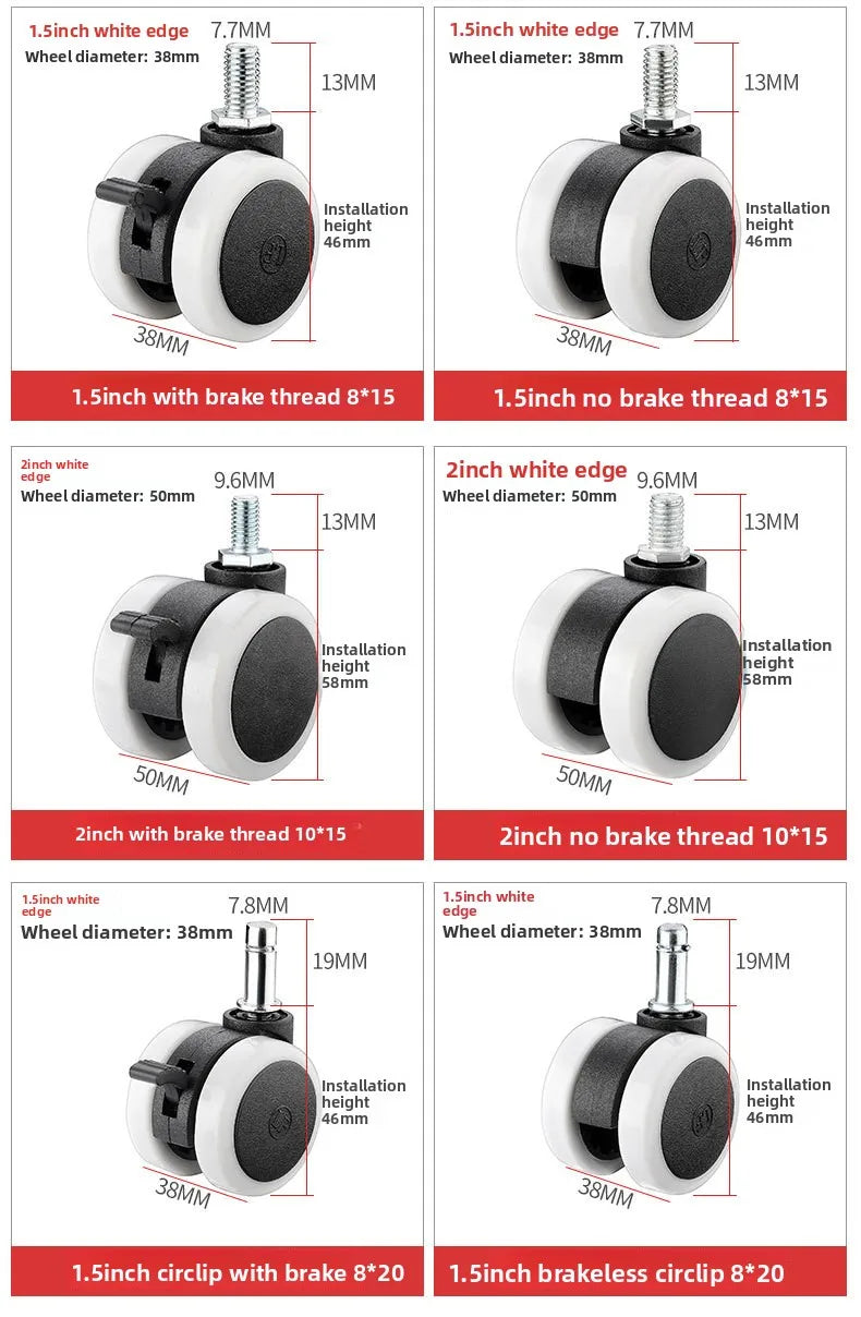 1.5" Soft Mute Office Chair Caster Replacement Wheels | Heavy Duty