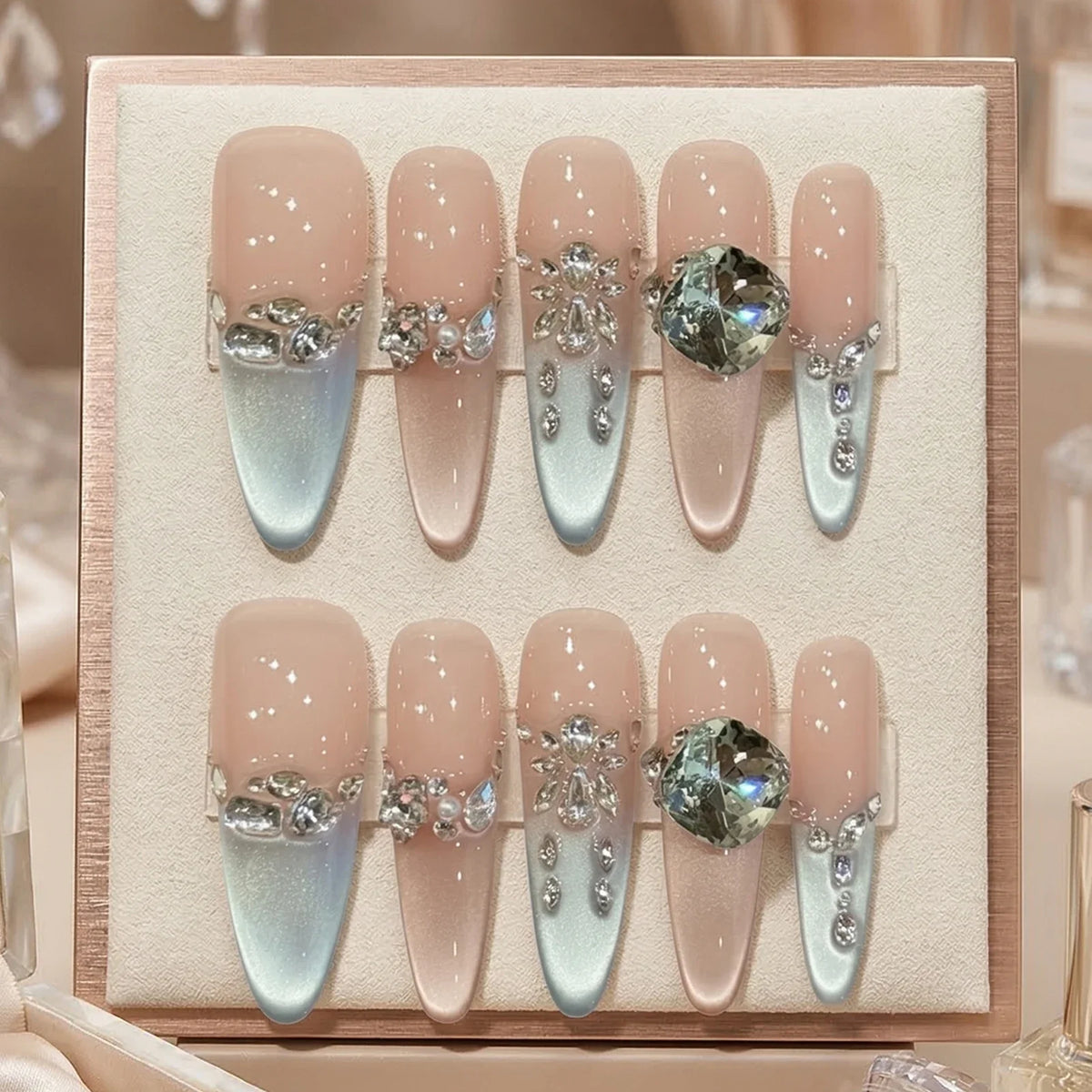 Aurora Cat's Eye Press On Nails | K9 Diamond French Tips 10pc
