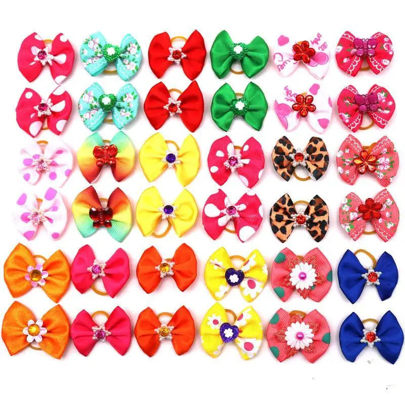 Cute Pet Dog Hair Bows Mixed Patterns Elastic Rubber Bands Puppy