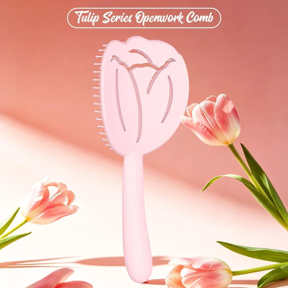 Tulip Hollow Scalp Massage Brush – Detangling Anti-Static Comb