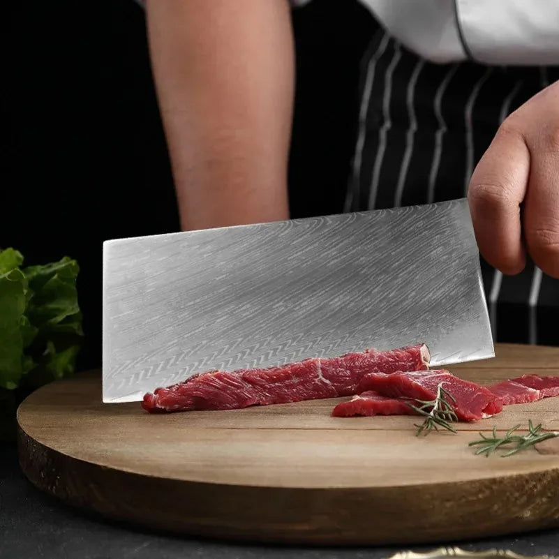 InLeung Damascus Steel Cleaver Knife – Wood Handle | 18cm