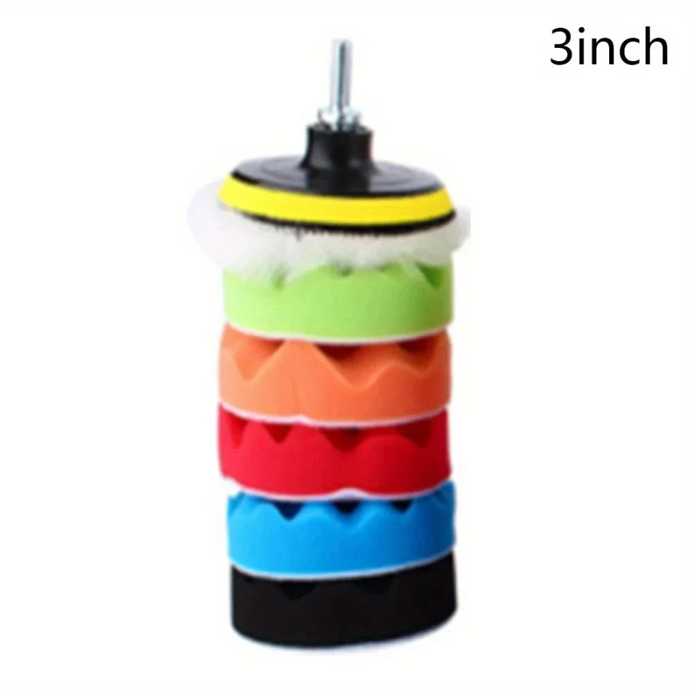 8-Piece Car Polishing Pad Set 3/5/7 Inch – Sponge & Wool Kit