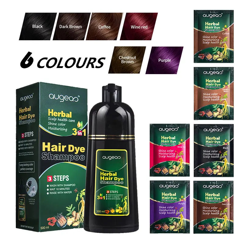 Hair Color Dye Shampoo | 6 Shades Plant Formula 500ml