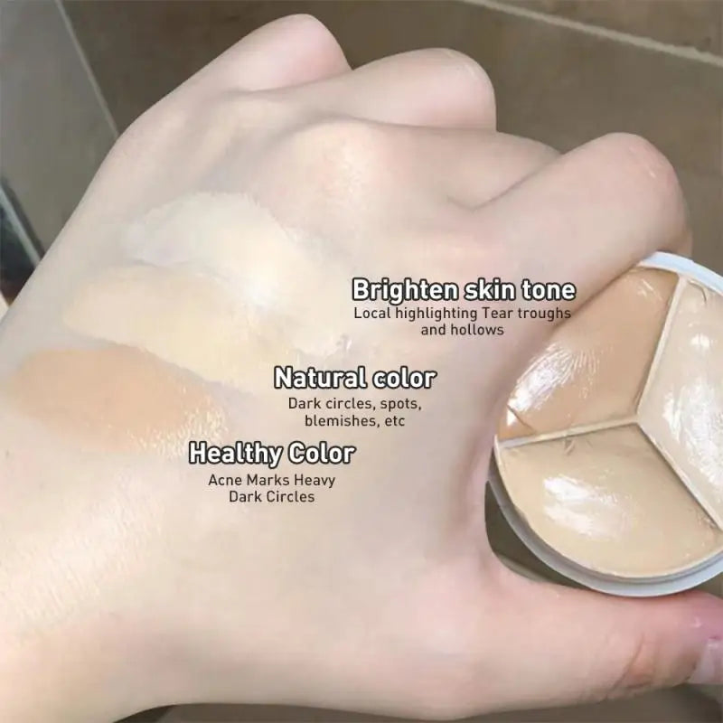3-Color Concealer Palette Professionally Covers Eyes Dark Circles
