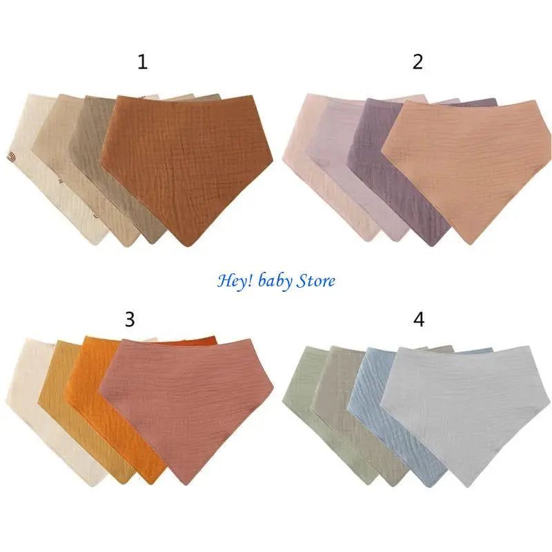 4-Pack Soft Cotton Bandana Baby Bibs | Muslin Drool Towels