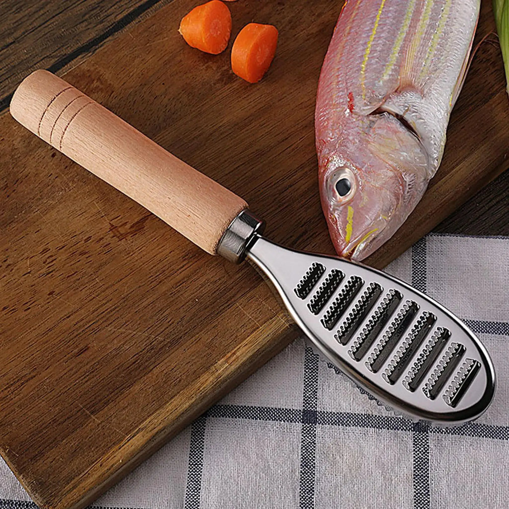 Stainless Steel Fish Scaler with Wooden Handle | Kitchen Tool