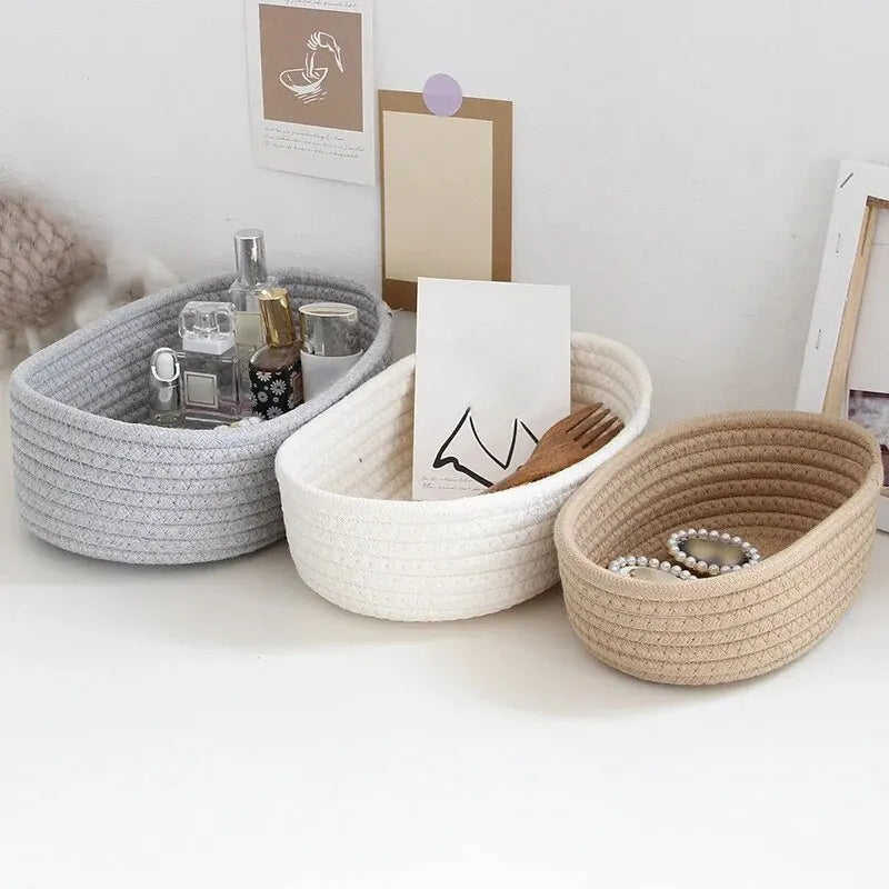 Gray Hand-Woven Cotton Boat Storage Basket | S, M & L