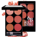 6-Color Blush & Contour Palette – Pearlescent & Matte Powder