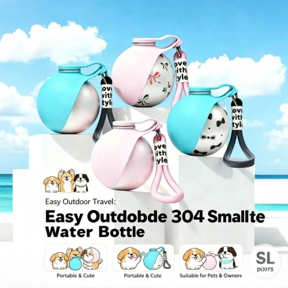 Dogs Cats Outdoor Portable Water Cup 304 Stainless Steel Pet Feeder
