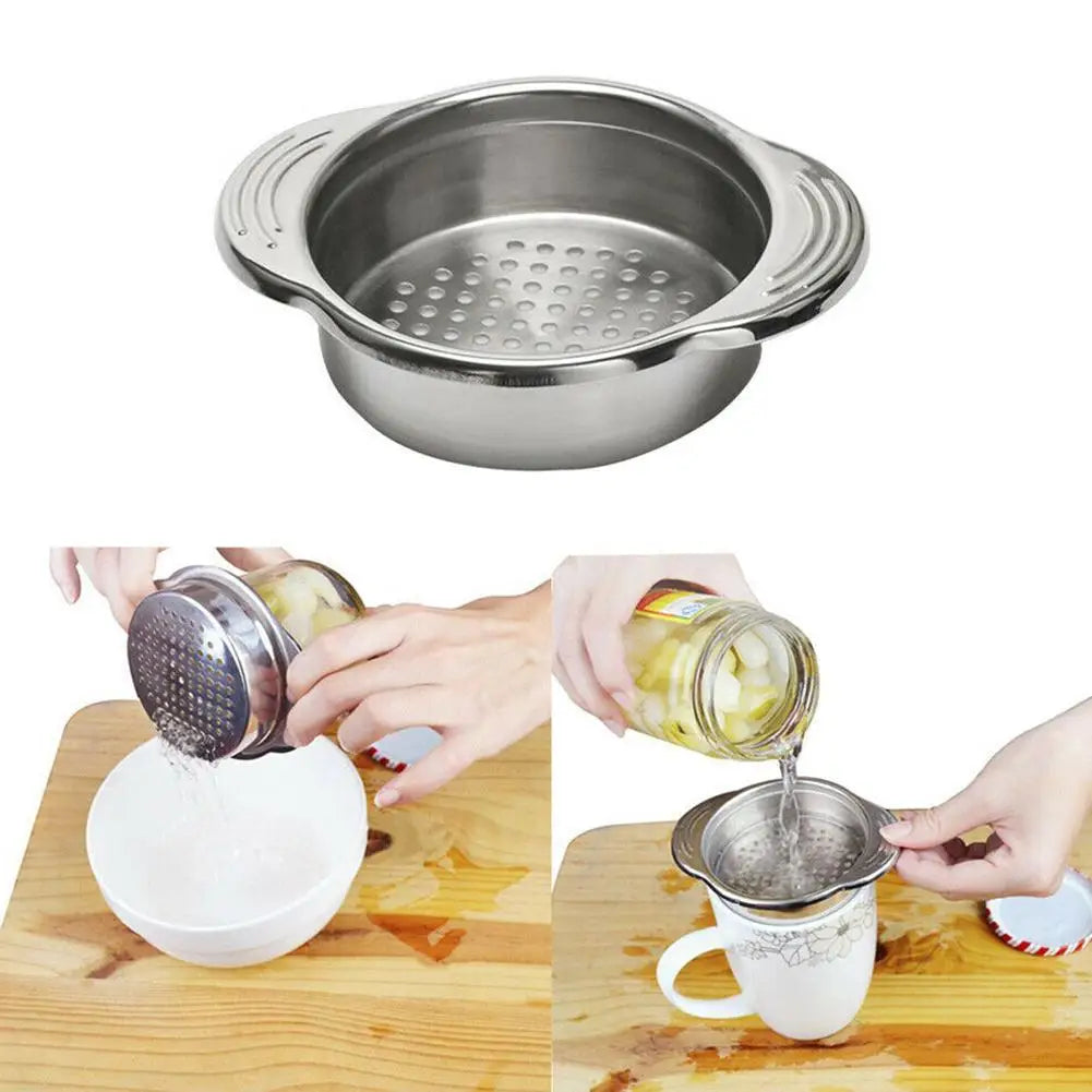 Stainless Steel Food Can Strainer Sieve Tuna Press Lids Oil Drainer