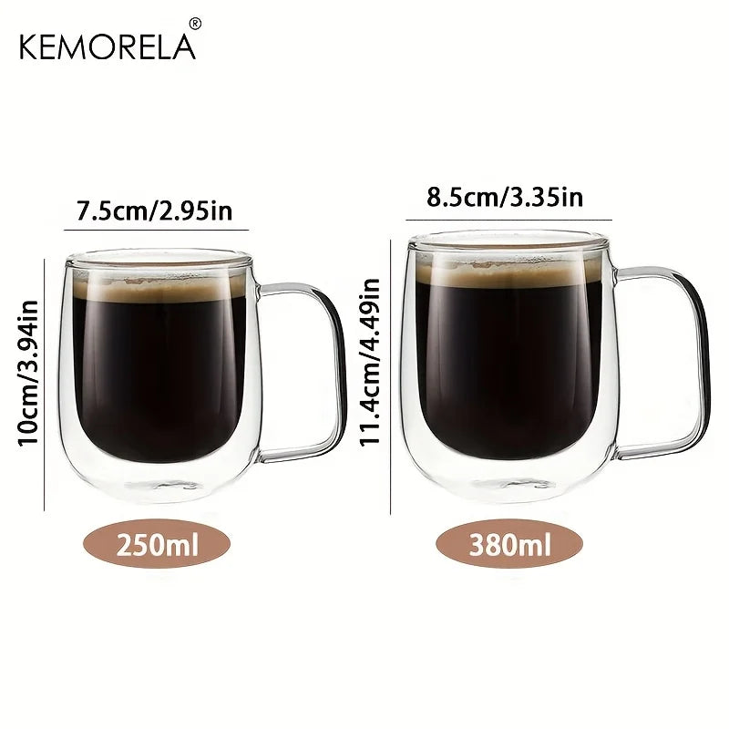 KEMORELA Double Wall Glass Coffee Cup with Handle | Heat Resistant
