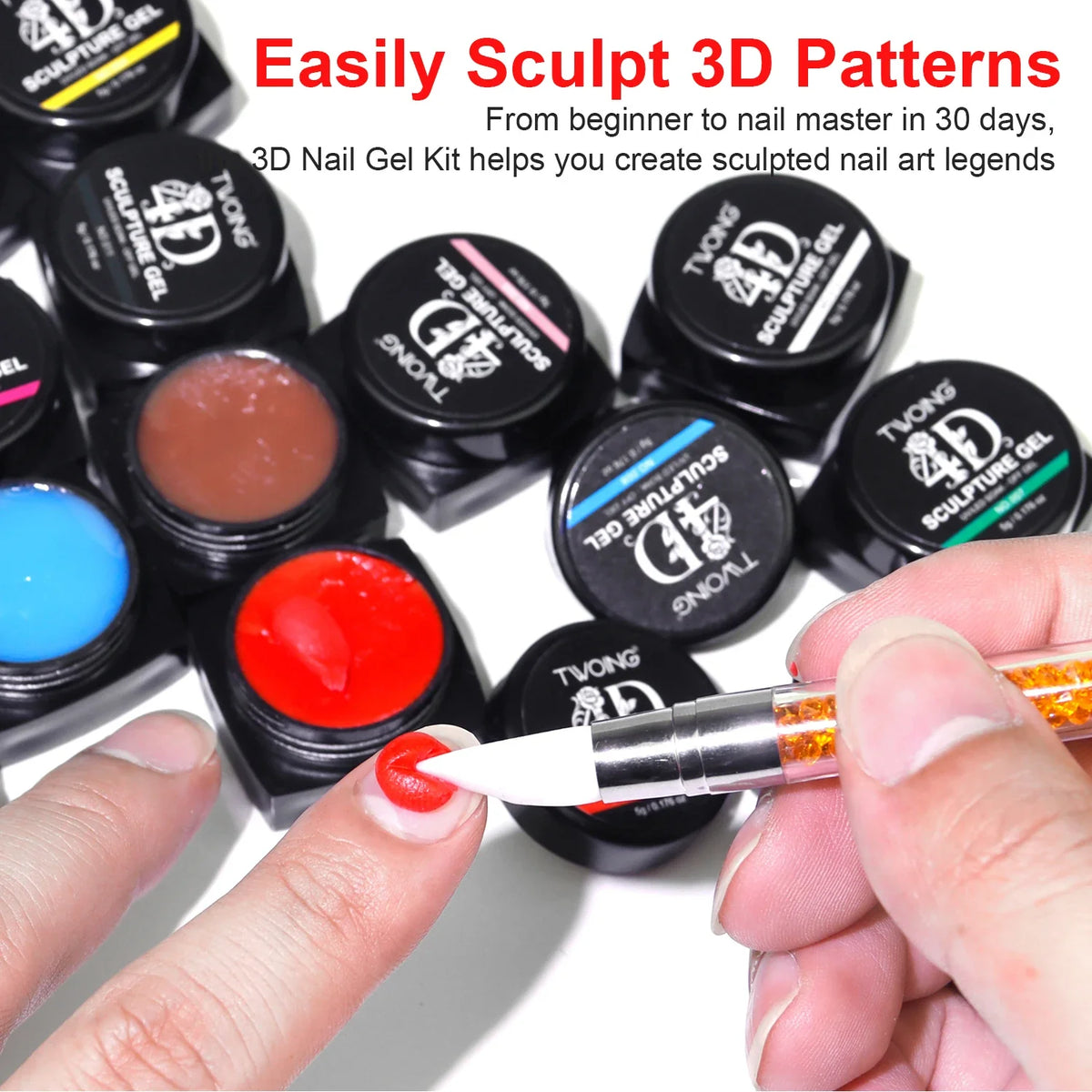 TWOING 12 Colors Non Sticky Soak Off Sculpture Gel Pen 3D 4D Nail Art