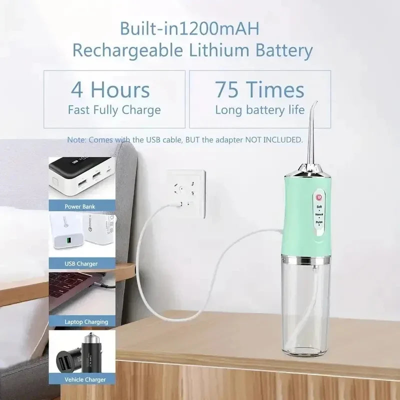 Portable Electric Water Flosser | 4 Jets, 3 Modes, USB Rechargeable