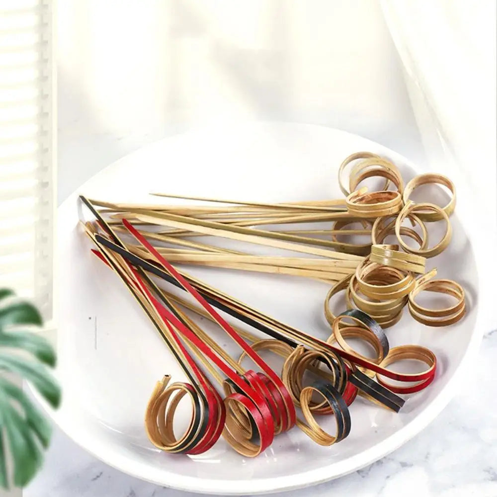 Bamboo Cocktail Picks & Appetizer Skewers 100 Pcs | Ring Loop