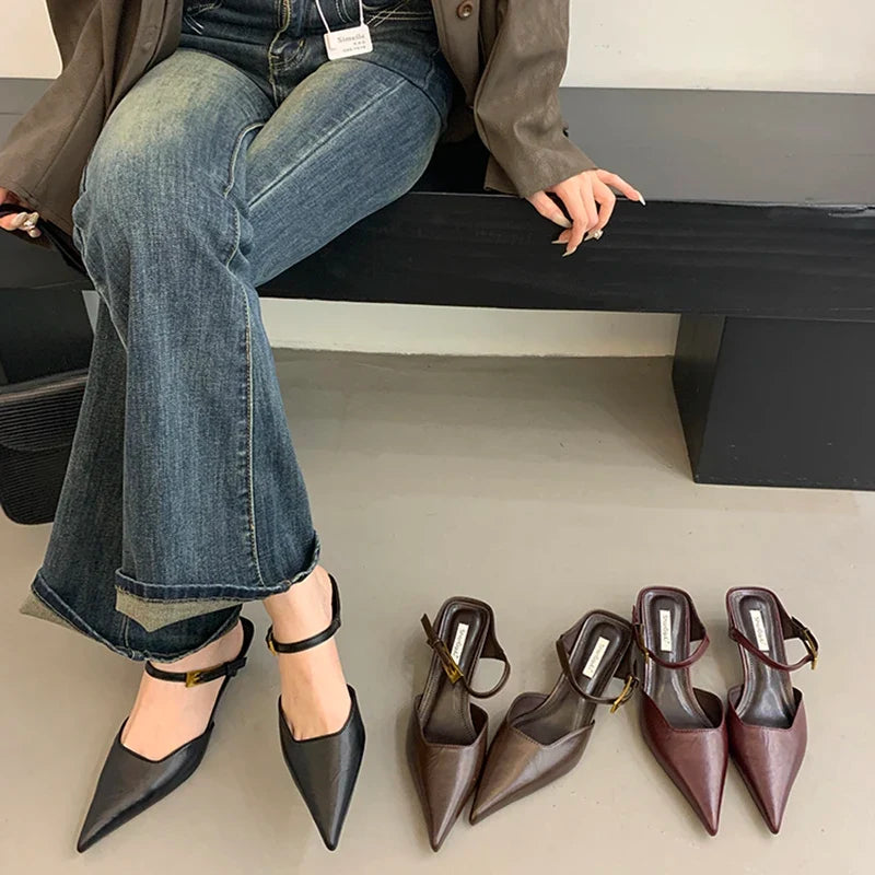 Women's Closed Toe High Heel Mule Sandals – Elegant Square Heel