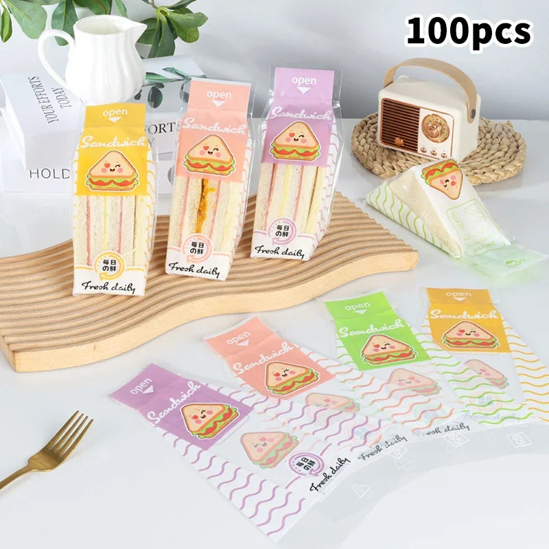 100 Pcs Disposable Triangle Sandwich Bags – Clear Food Wrap