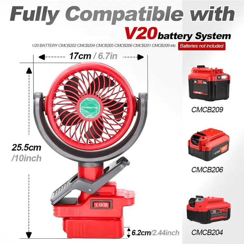 Cordless Clip-On Fan – 2-Speed, 270° & 300° Rotation + USB Ports