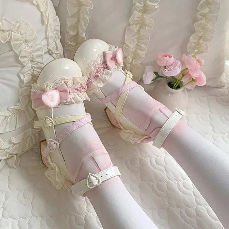 Women's Lolita Mary Jane Heels – Lace Strawberry Bowknot Pumps
