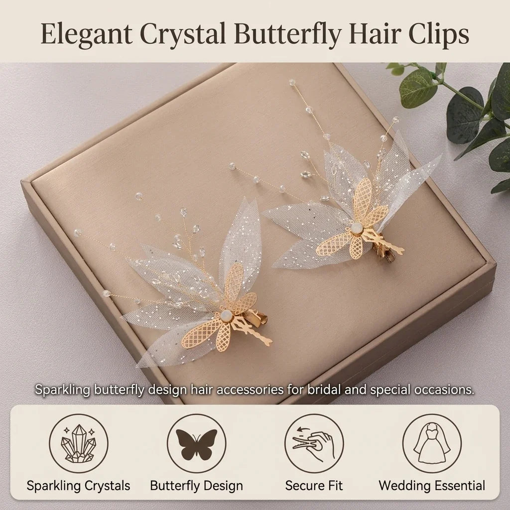 Crystal Butterfly Hair Clips – Rhinestone Barrettes Pair
