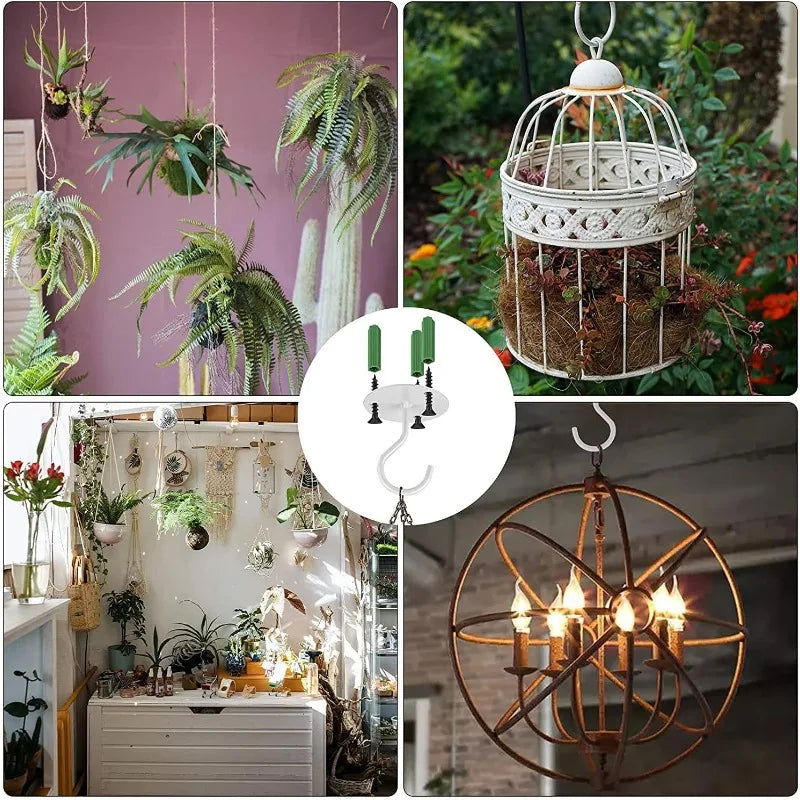 4PCS White Ceiling Hooks – Plants, Bird Feeders & Lanterns