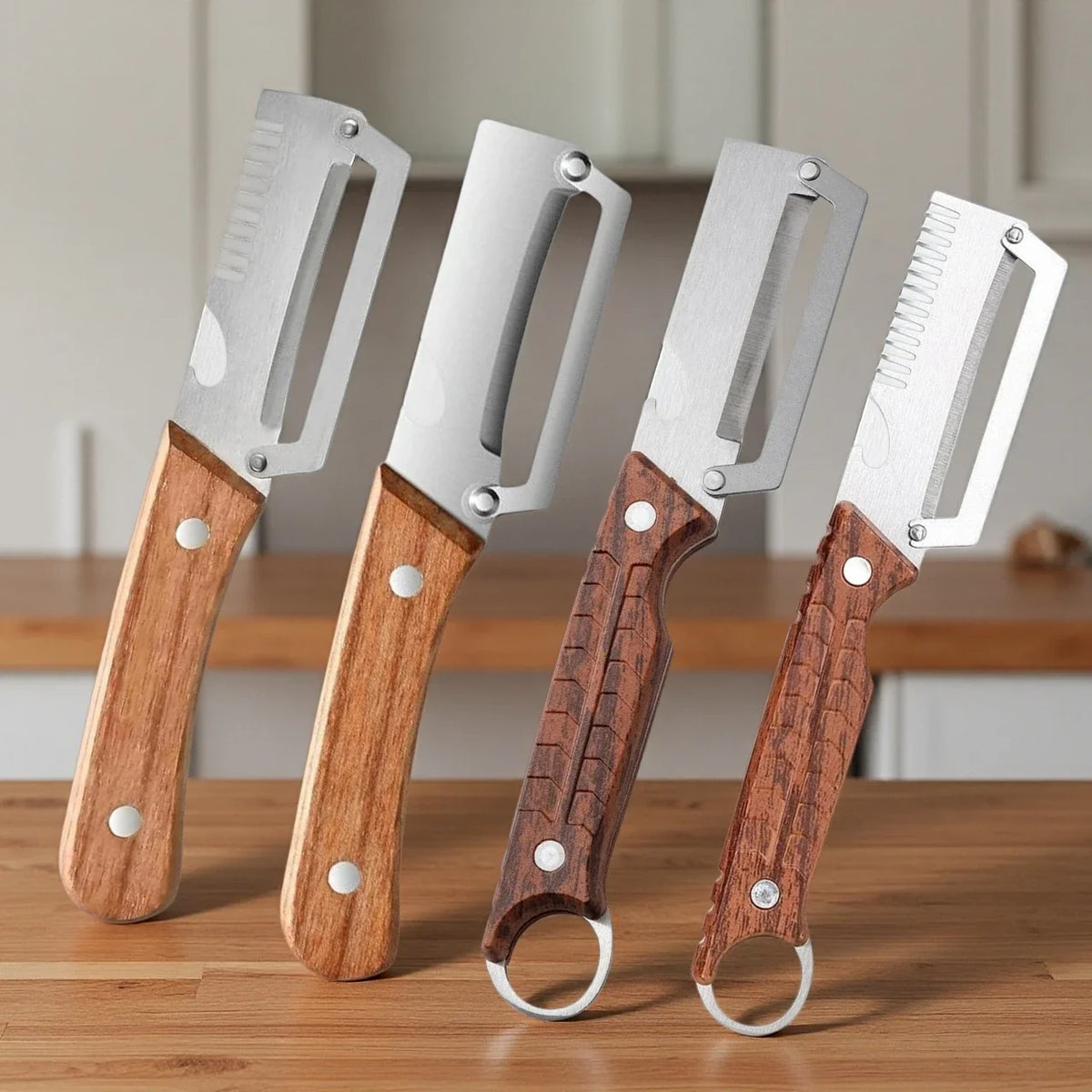 3-in-1 Vegetable Peeler – Stainless Steel with Wooden Handle