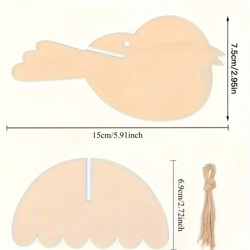 10-Piece Unfinished Wooden Bird Ornaments – DIY Easter Decor