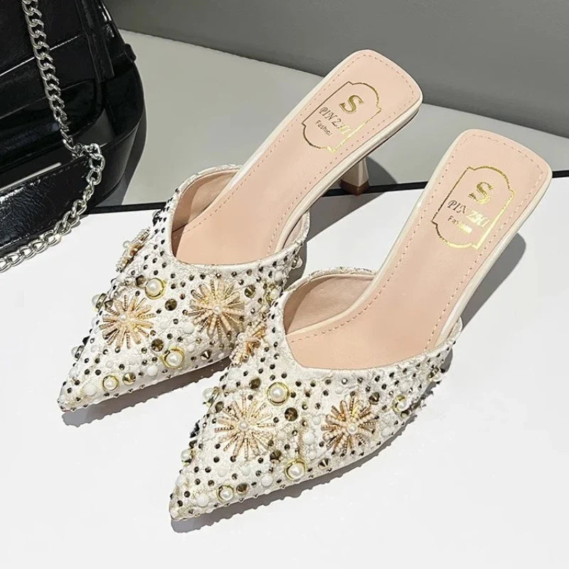 Women's Rhinestone High Heel Slippers – Bridal Wedding Shoes