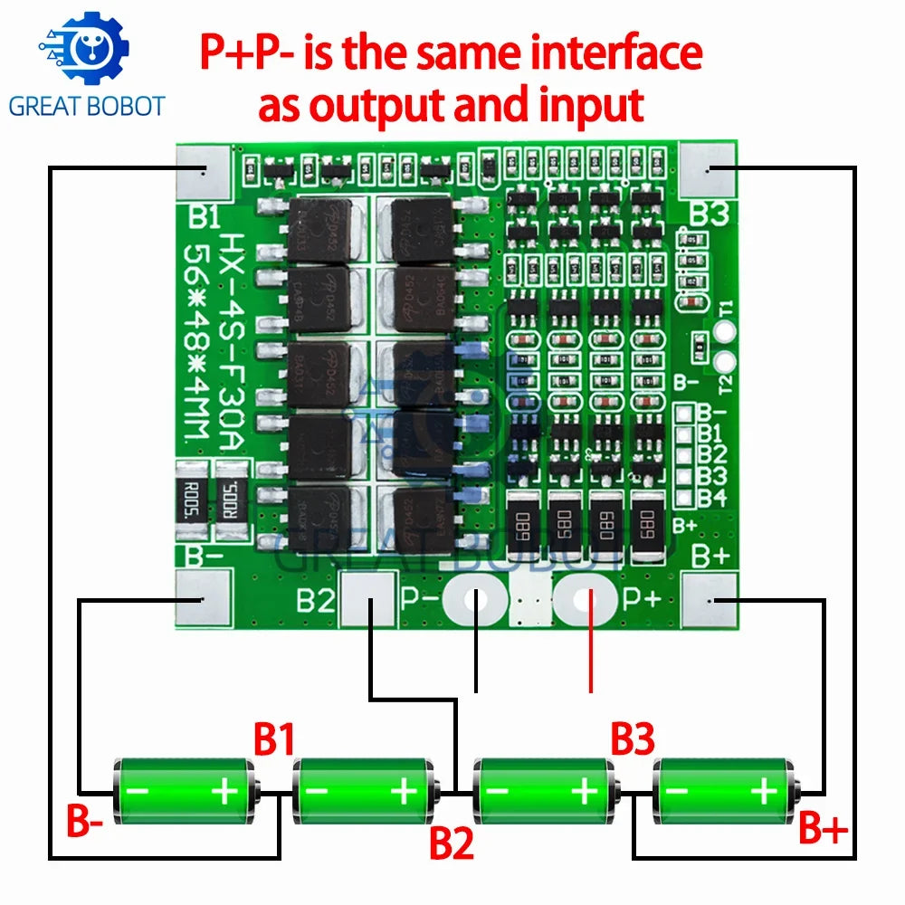 4S 30A BMS LiFePO4 Lithium Battery Protection Board with Balance