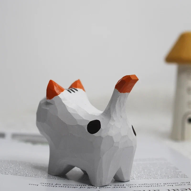 Handmade Basswood Carved Cat Ornament – Kitten Desk Decor