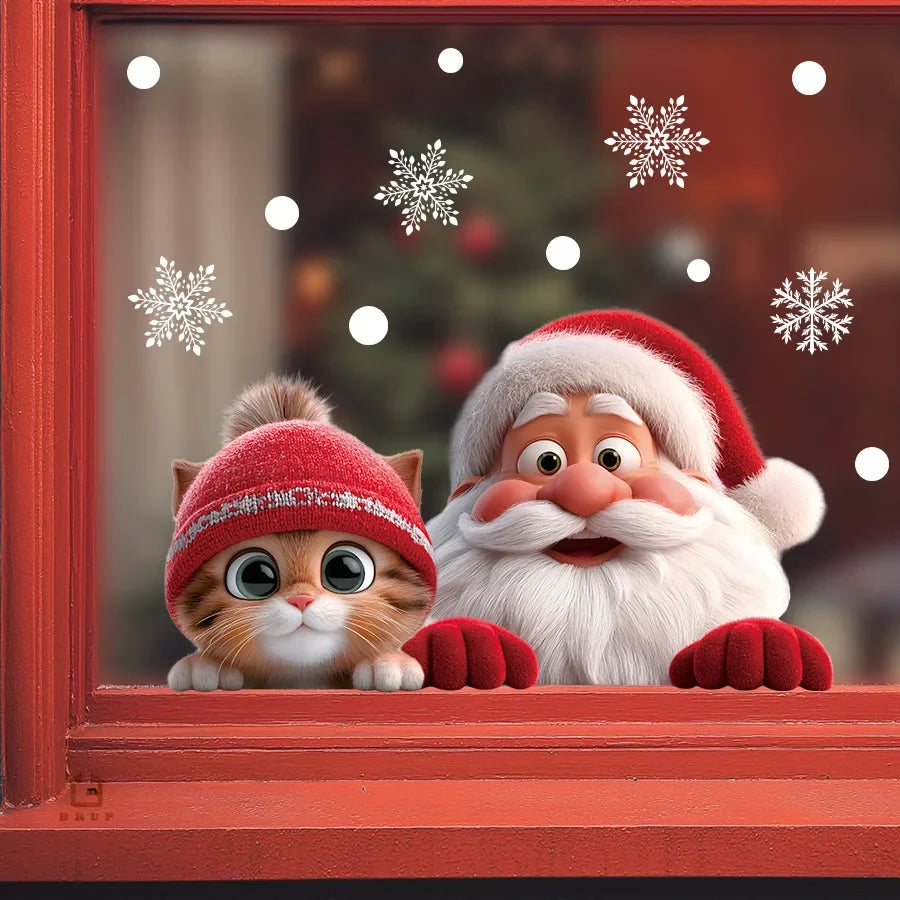 DH045 Kitten Santa Claus 3D Visual Animation Electrostatic Sticker