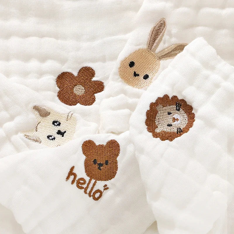 6-Layer Cotton Baby Burp Cloths | Soft Embroidery Washcloths