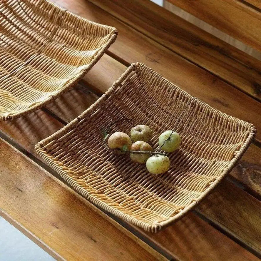 Handwoven Rattan Storage Basket – Wicker Tray for Kitchen & Picnic