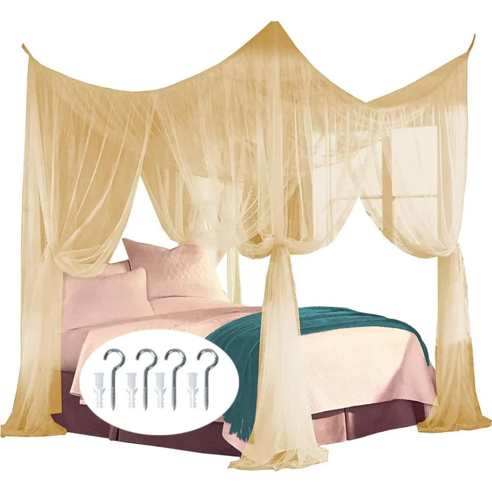 4-Corner Bed Canopy Mosquito Net | Breathable Square Bed Tent