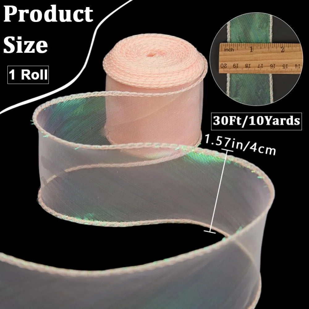 10 Yards Pink Iridescent Organza Ribbon 40mm – Gift Wrapping