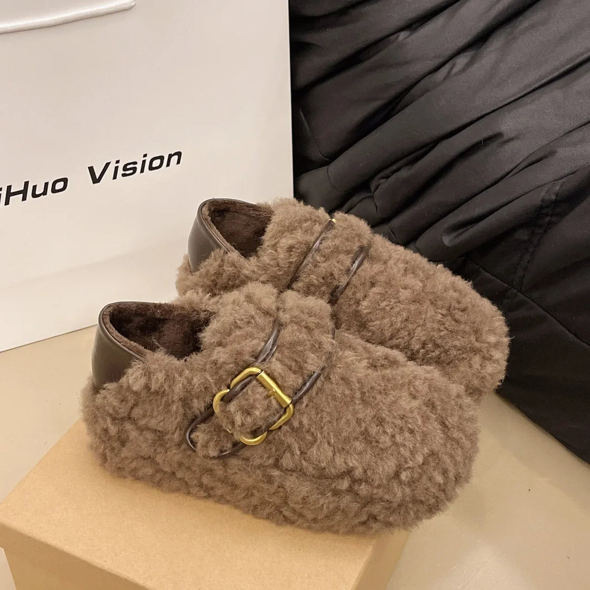 Women's Furry Slip-On Loafers | Plush Lined Warm Flat Shoes