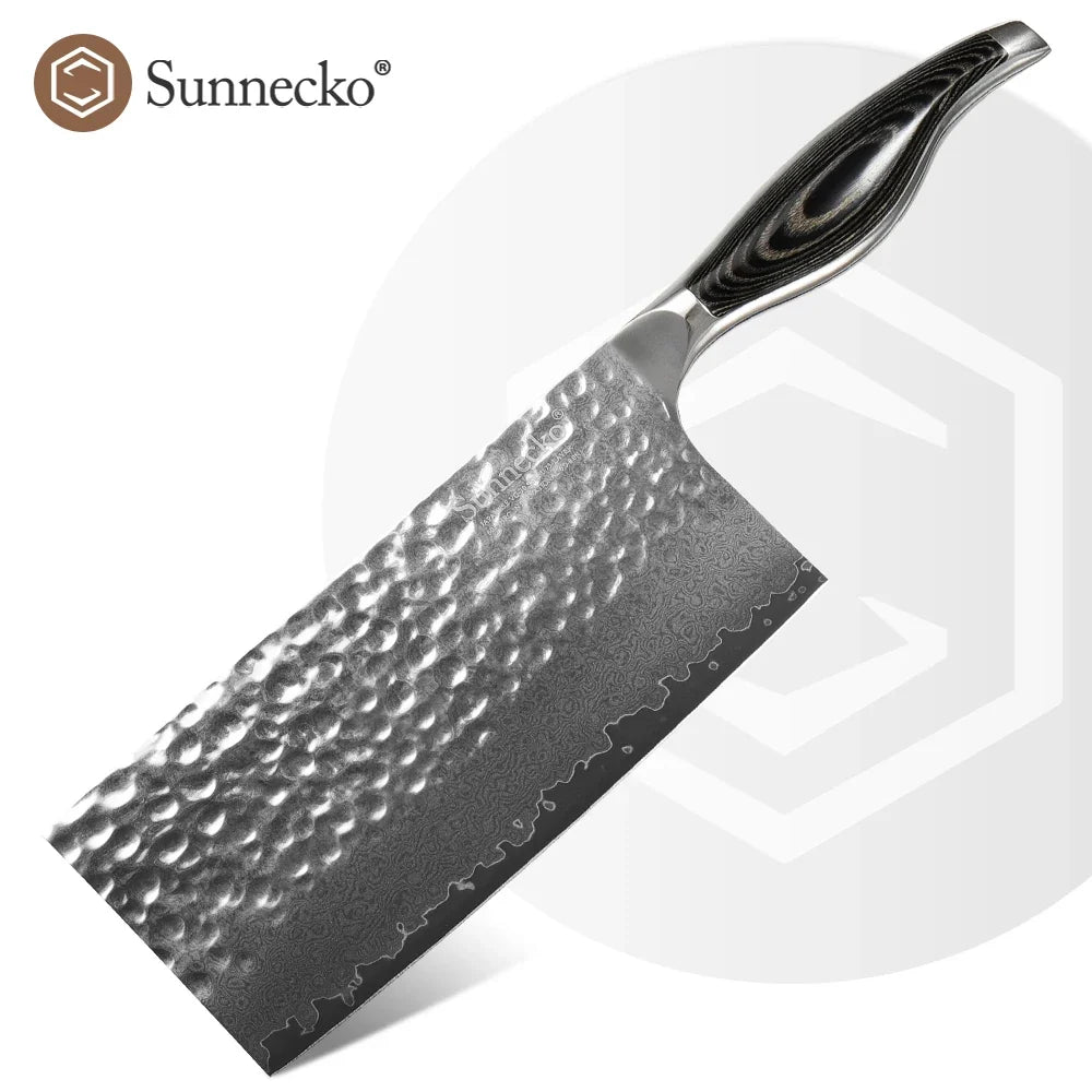 Sunnecko 7" Damascus Steel Cleaver – 73-Layer VG10 Kitchen Knife